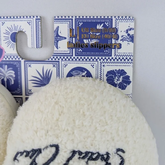 Slipper Umbrella Drink Coastal Social Club Embroider Slip On Ivory L (9/10) NWT - Picture 12 of 12